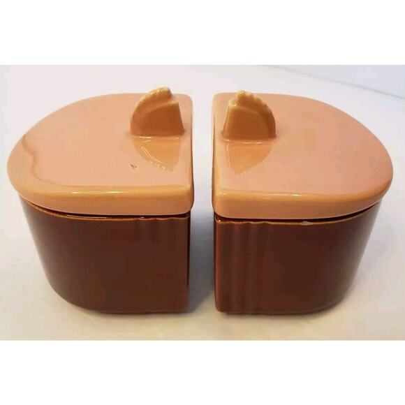 Vintage Art Deco Franciscan Ware Condiment Jars w/ Lids Underplate Pink & Maroon - Picture 2 of 13